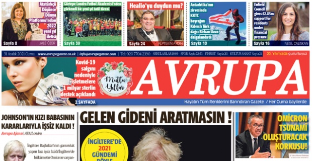 Avrupa Gazetesi 31 Aralık 2021 Baskısı E-gazete sayfaları, Avrupa Gazete 21.Yıla merhaba, Mutlu Yıllar Dileriz